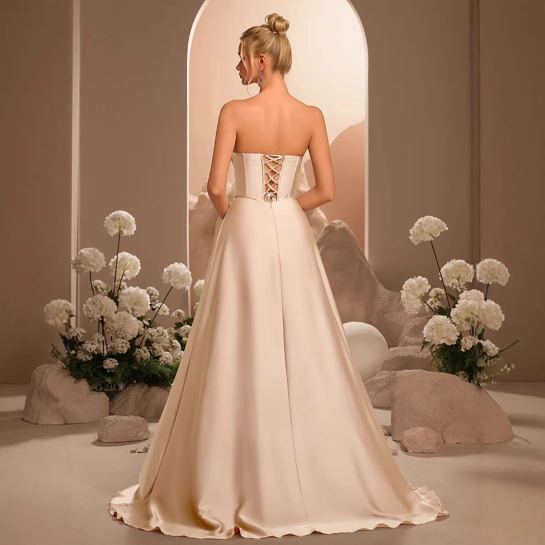 Satin Strapless Corset Body-con Evening Gown Formal Dress - Styeenigma