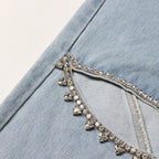 High Waist Long Rhinestone Hollow-Out Wide Leg Pants for Women
