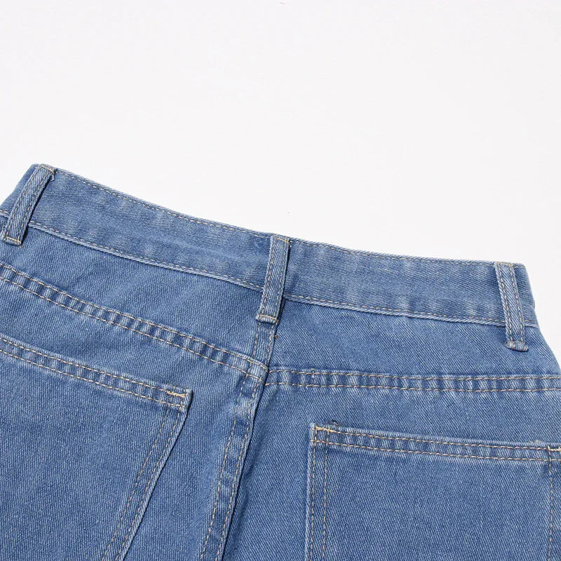 High Waist Lace Patchwork Straight-Leg Denim Pants for Women