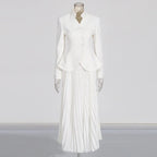 Elegant Women’s Two-Piece Set – 3D Embroidered Jacket & High-Waist Pleated Skirt - Styeenigma