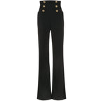 Black High-Waist Flared Trousers – Elegant Pants with Gold Buttons
