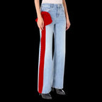 Bowknot Patchwork Straight Denim Jeans – Women’s Mid Waist Blue - Styeenigma