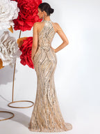 Sequined Halter Off-Shoulder Bodycon Evening Dress – Elegant Party & Birthday Gown - Styeenigma