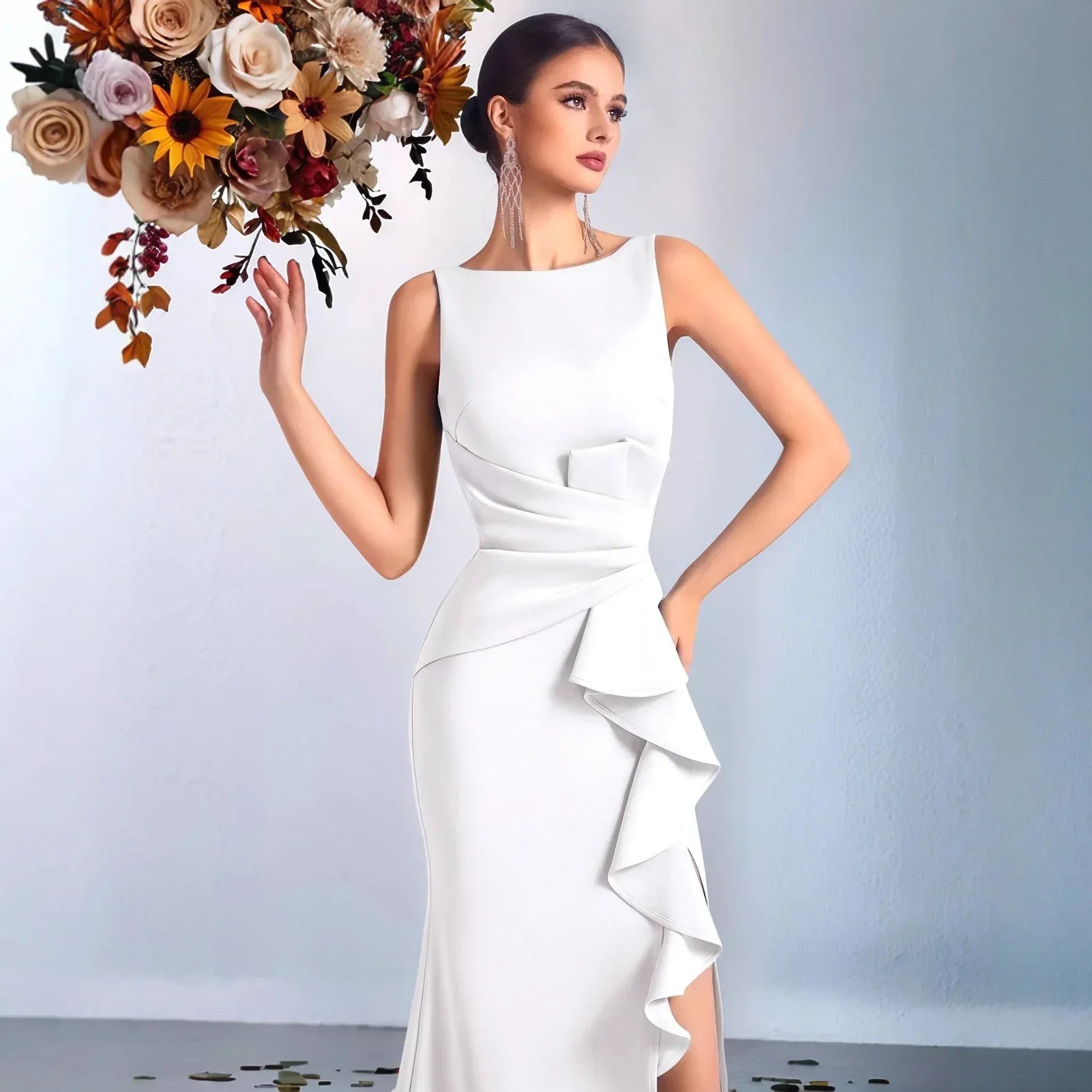 Women’s Maxi Evening Gown Dress – Ruched Waist Mermaid Formal Dress - Styeenigma