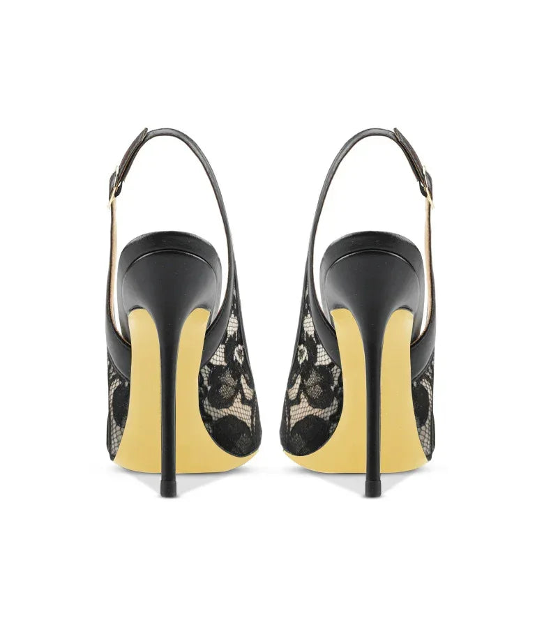 Women's Pointed Toe Lace Mesh Peep Toe High Heel Sandals - Styeenigma