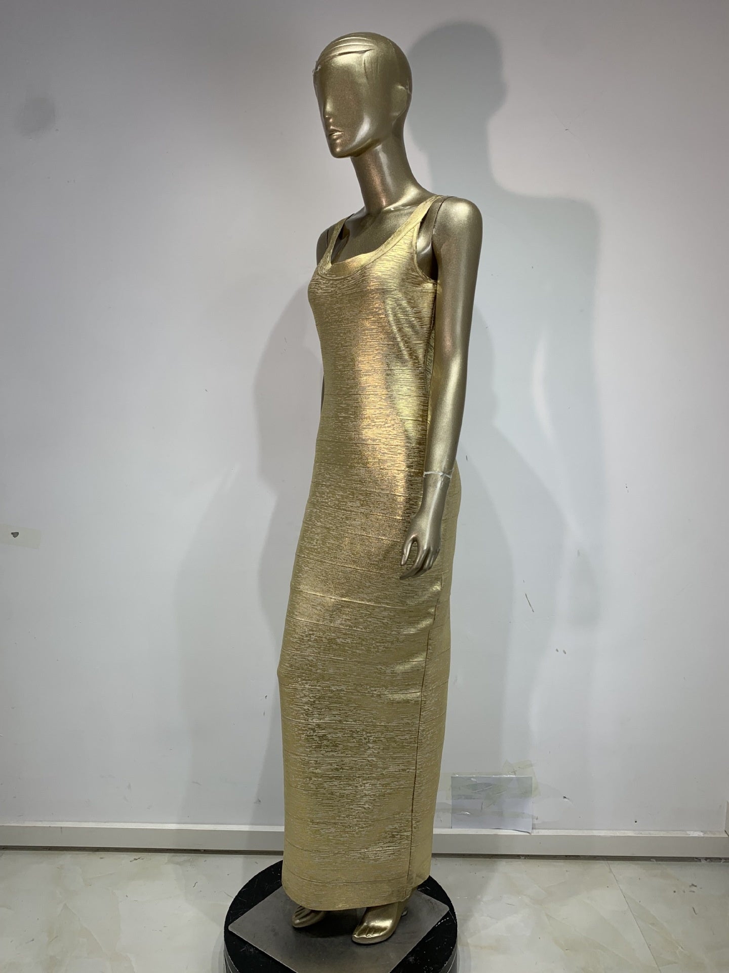 Slinky Metallic Bodycon Maxi Dress | Women's Sleeveless U-Neck Stretchy Evening Gown
