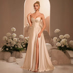 Satin Strapless Corset Body-con Evening Gown Formal Dress - Styeenigma