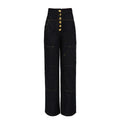 High Waist Rivet Button Straight Wide-Leg Denim Jeans Pants for Women - Styeenigma