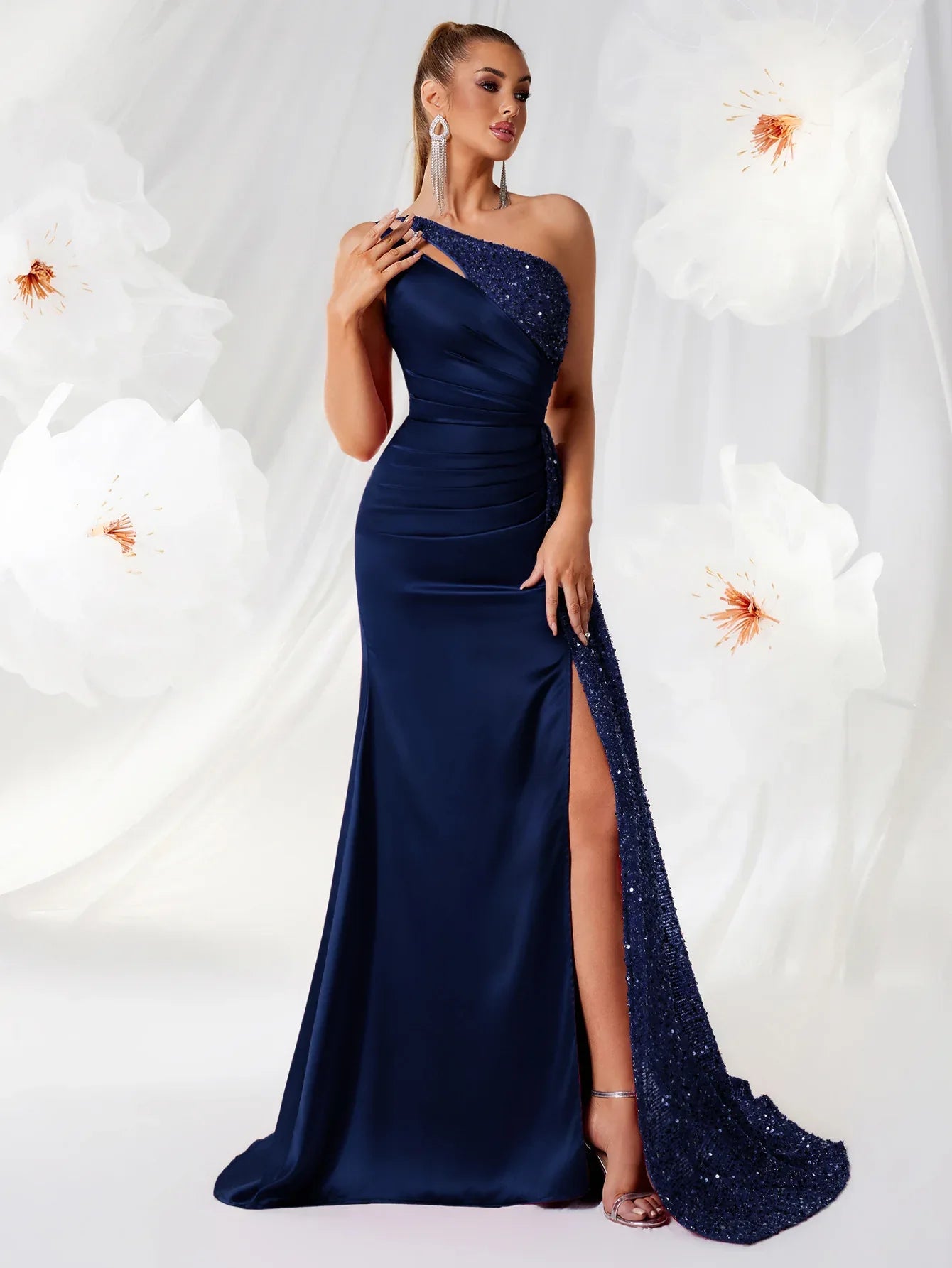 Single Shoulder Sequin Prom Dress with High Slit – Long Evening Gown - Styeenigma