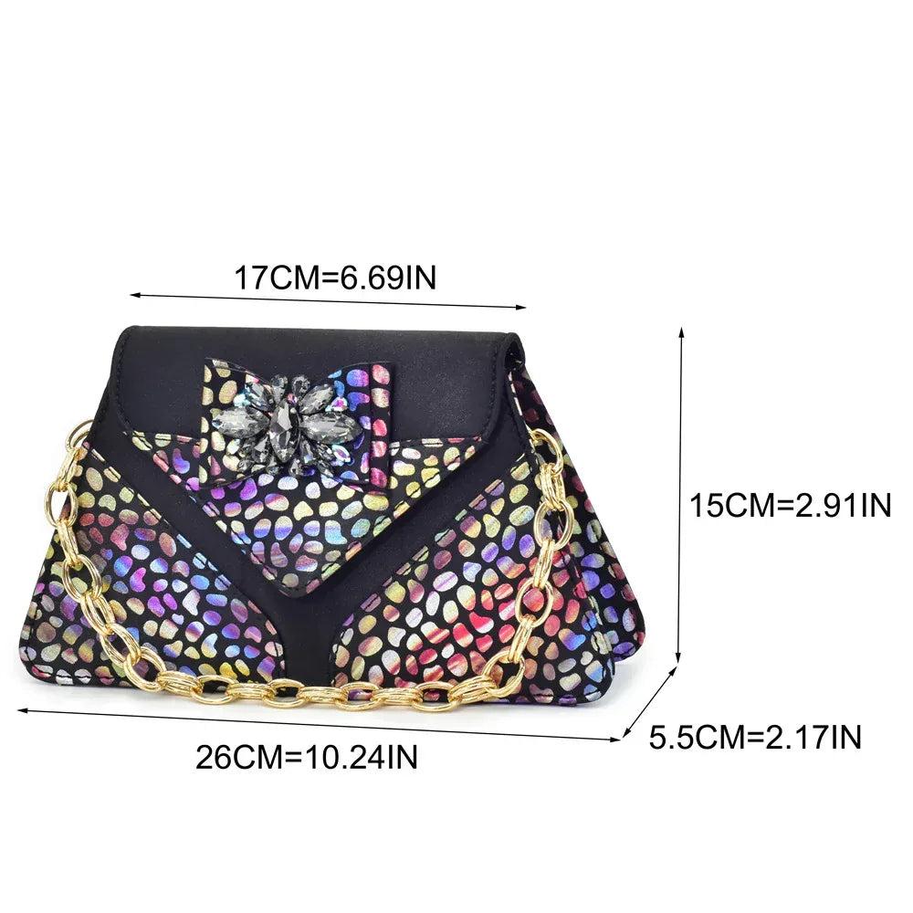 Diamond Peep Toe Chunky Heel Shoes & Evening Bag Set - Styeenigma