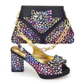 Diamond Peep Toe Chunky Heel Shoes & Evening Bag Set - Styeenigma
