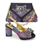 Diamond Peep Toe Chunky Heel Shoes & Evening Bag Set - Styeenigma