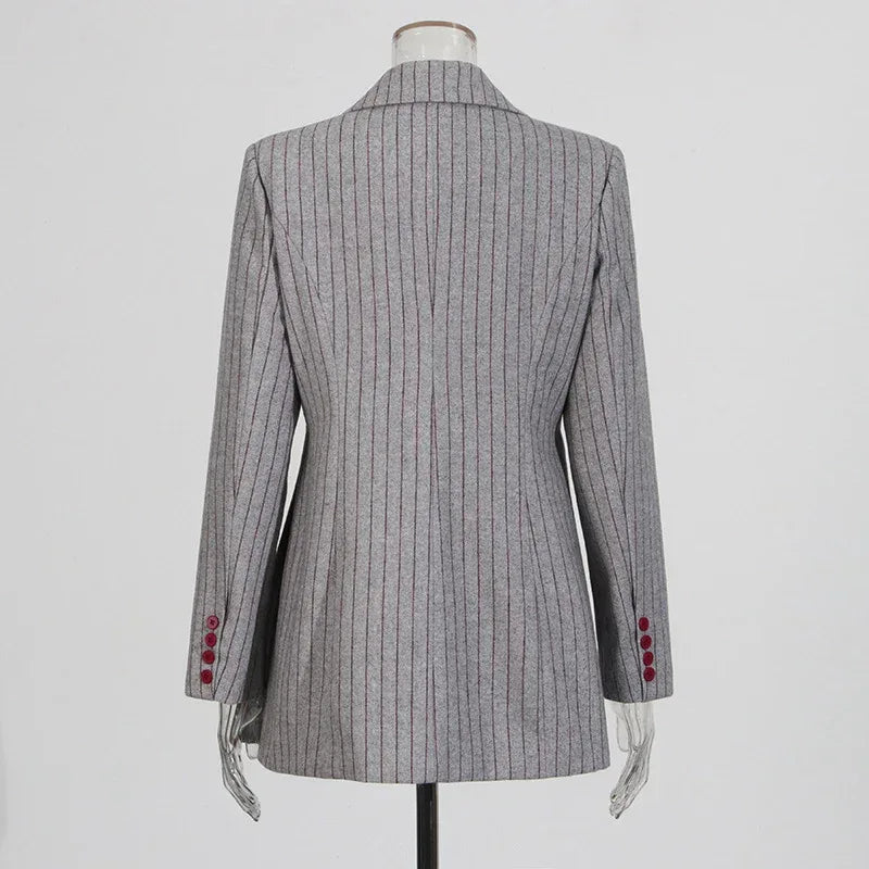 Vintage Lazy Style Grey Striped Irregular Design Blazer for Women. - Styeenigma
