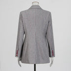 Vintage Lazy Style Grey Striped Irregular Design Blazer for Women. - Styeenigma