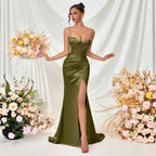 Spaghetti Strap Prom Dress with High Slit – Sleek Satin Party Gowns - Styeenigma