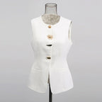 Women’s Sleeveless Irregular Hem Round Neck Button Camisole - Styeenigma