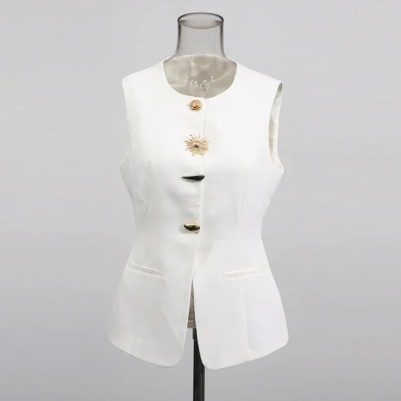 Women’s Sleeveless Irregular Hem Round Neck Button Camisole - Styeenigma