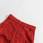 Elegant Two-Piece Set – Embroidered Hollow-Out Crewneck Top & High-Waist Skirt - Styeenigma