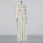 Embroidered Two-Piece Set – Rhinestone Detailing Sleeveless Dress & Jacket - Styeenigma