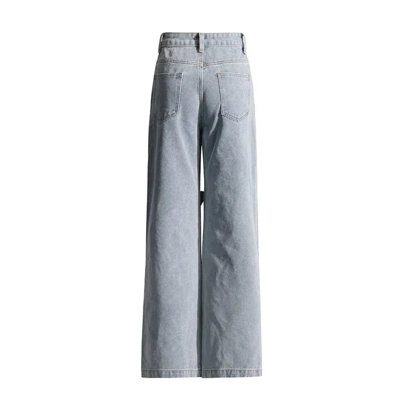 Street Style Floral Patchwork High Waist Straight Denim Jeans - Styeenigma