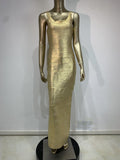 Slinky Metallic Bodycon Maxi Dress | Women's Sleeveless U-Neck Stretchy Evening Gown