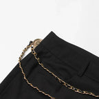 High Waist Chain Belt Straight Pants – Women’s Black Trousers