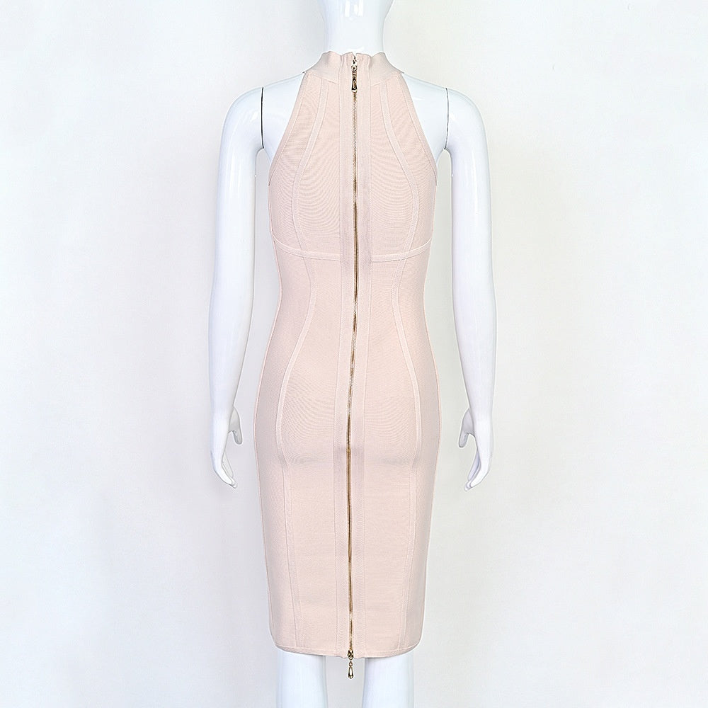 High Neck Bodycon Midi Dress – Sleeveless Perfect  for Cocktail, Date & Evening Wear