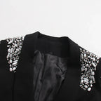 Women’s Black Suit Two-Piece Set – Rhinestone Blazer & High-Waist Straight Leg Pantsuit - Styeenigma