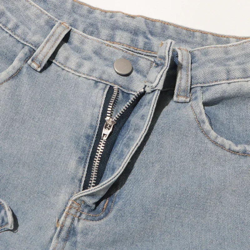 Street Style Floral Patchwork High Waist Straight Denim Jeans - Styeenigma