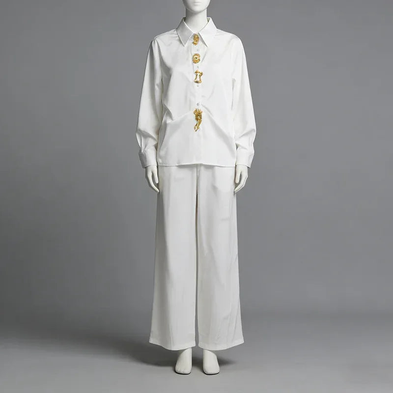 Vintage Style Women’s Shirt and Wide Leg Pants Set - Styeenigma