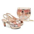 Peep Toe Rhinestone High Heel Sandals & Matching Bag Evening Set - Styeenigma