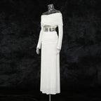 Minimalist Sexy Women’s Two-Piece Set – Off-Shoulder Long Sleeve Crop Top & Pleated Skirt - Styeenigma