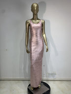 Slinky Metallic Bodycon Maxi Dress | Women's Sleeveless U-Neck Stretchy Evening Gown