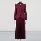 Elegant Women’s Two-Piece Set – 3D Embroidered Jacket & High-Waist Pleated Skirt - Styeenigma