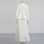 Elegant Two-Piece Set – 3D Embroidered Jacket & High-Waist Pleated Skirt - Styeenigma