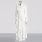 Elegant Women’s Two-Piece Set – 3D Embroidered Jacket & High-Waist Pleated Skirt - Styeenigma
