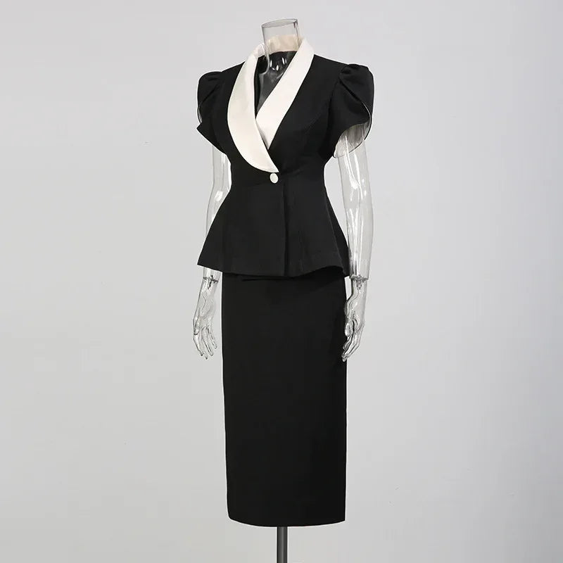 Sweet Style Women’s Two-Piece Set – V-Neck Top & Slimming Skirt Suit - Styeenigma