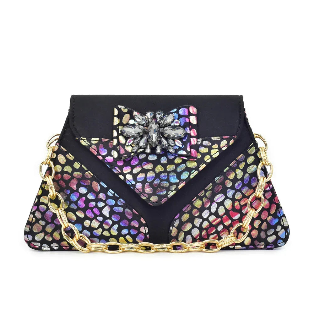 Diamond Peep Toe Chunky Heel Shoes & Evening Bag Set - Styeenigma