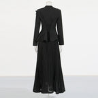 Elegant Two-Piece Set – 3D Embroidered Jacket & High-Waist Pleated Skirt - Styeenigma