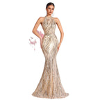 Sequined Halter Off-Shoulder Bodycon Evening Dress – Elegant Party & Birthday Gown - Styeenigma