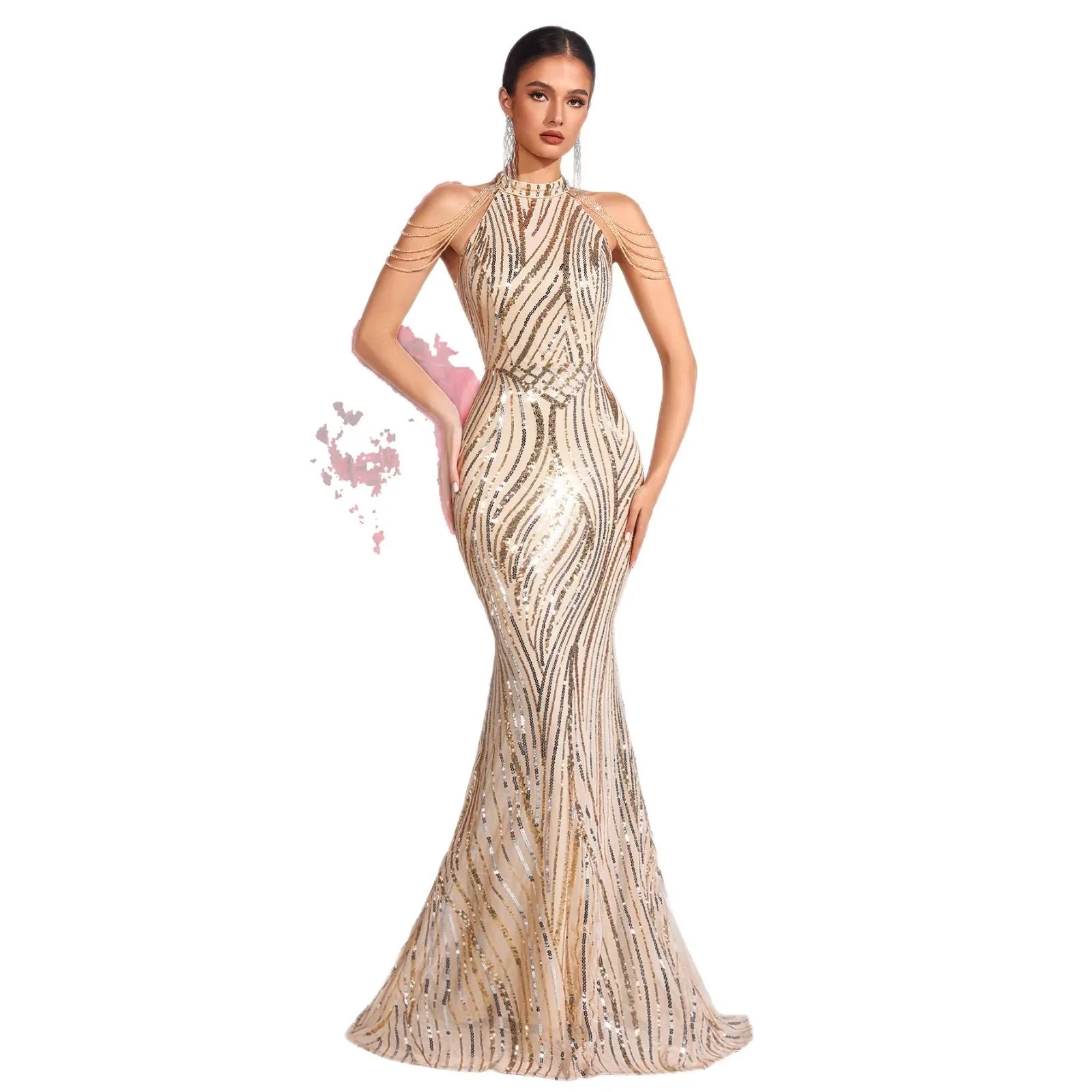 Sequined Halter Off-Shoulder Bodycon Evening Dress – Elegant Party & Birthday Gown - Styeenigma