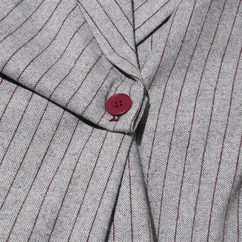 Vintage Lazy Style Grey Striped Irregular Design Blazer for Women. - Styeenigma