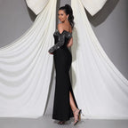 Rhinestone One-Shoulder Bandage Evening Gown – Off Shoulder Formal Maxi Dress - Styeenigma