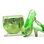Peep Toe Rhinestone High Heel Sandals & Matching Bag Evening Set - Styeenigma