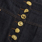High Waist Single-Row Gold Button Denim A-Line Mini Skirt for Women - Styeenigma