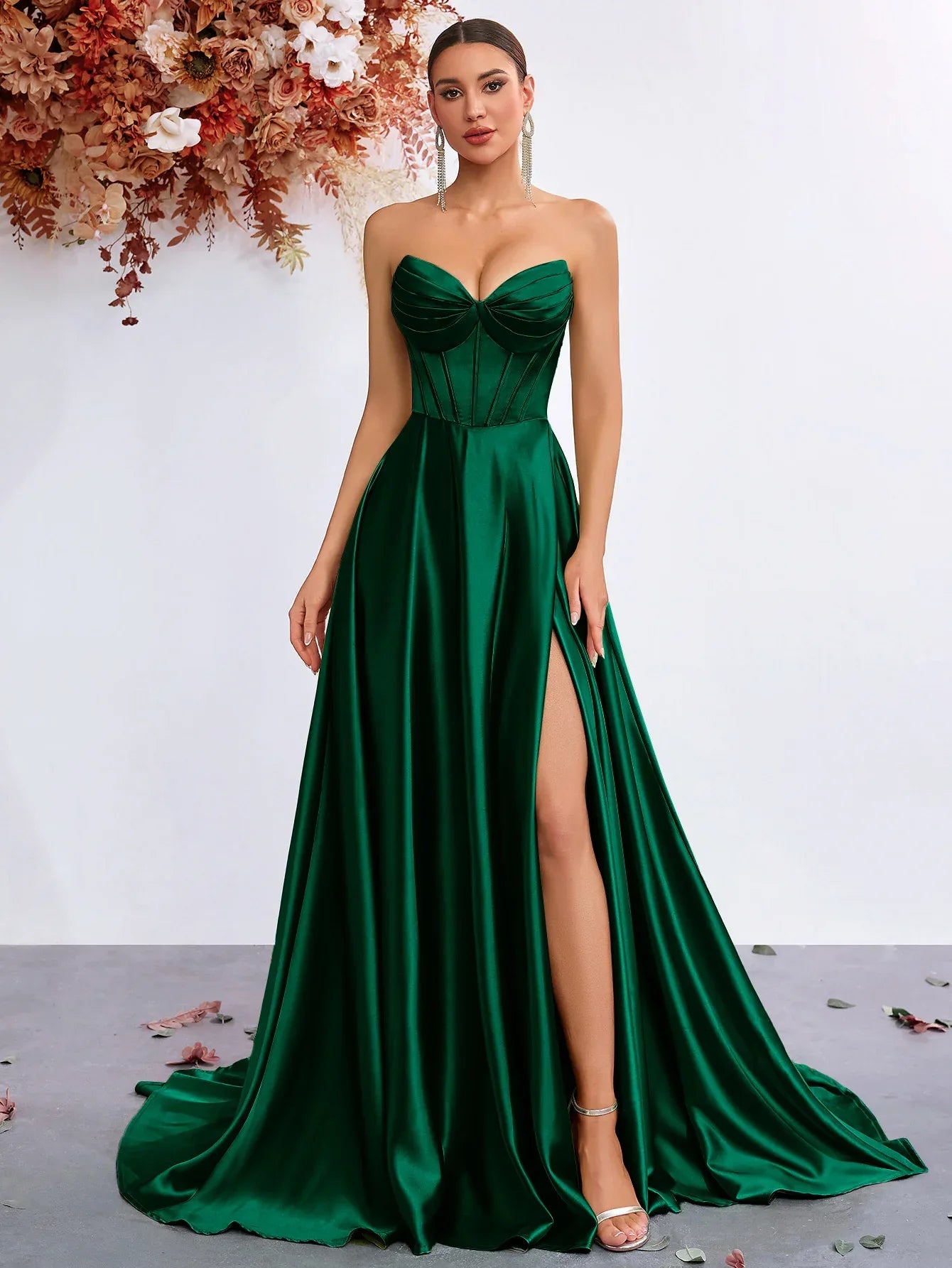 Satin Strapless Corset Body-con Evening Gown Formal Dress - Styeenigma