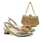 Floral Kitten Heels Sandals & Gemstone Hardbox Bag Evening Set - Styeenigma