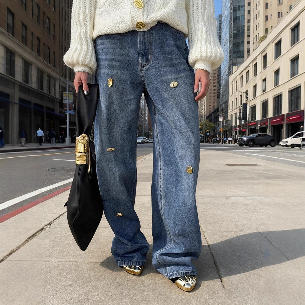 Vintage Wide-Leg Jeans for Women – Retro Loose Fit, Blue Denim Pants