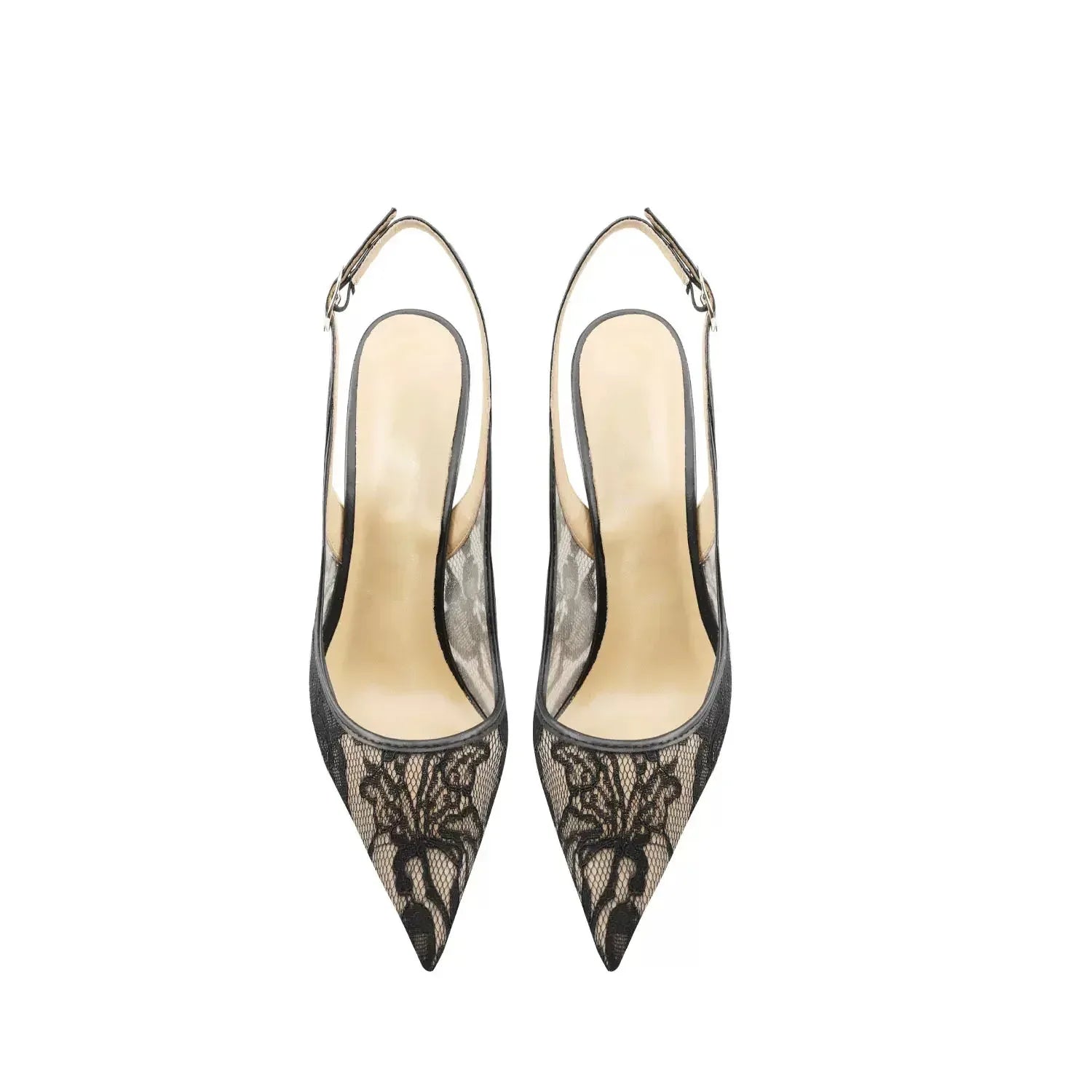 Women's Pointed Toe Lace Mesh Peep Toe High Heel Sandals - Styeenigma