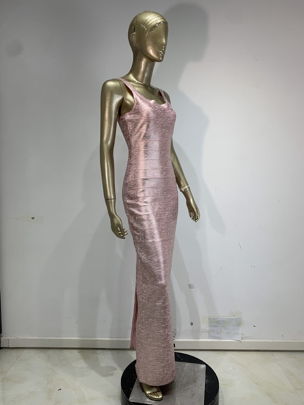 Slinky Metallic Bodycon Maxi Dress | Women's Sleeveless U-Neck Stretchy Evening Gown